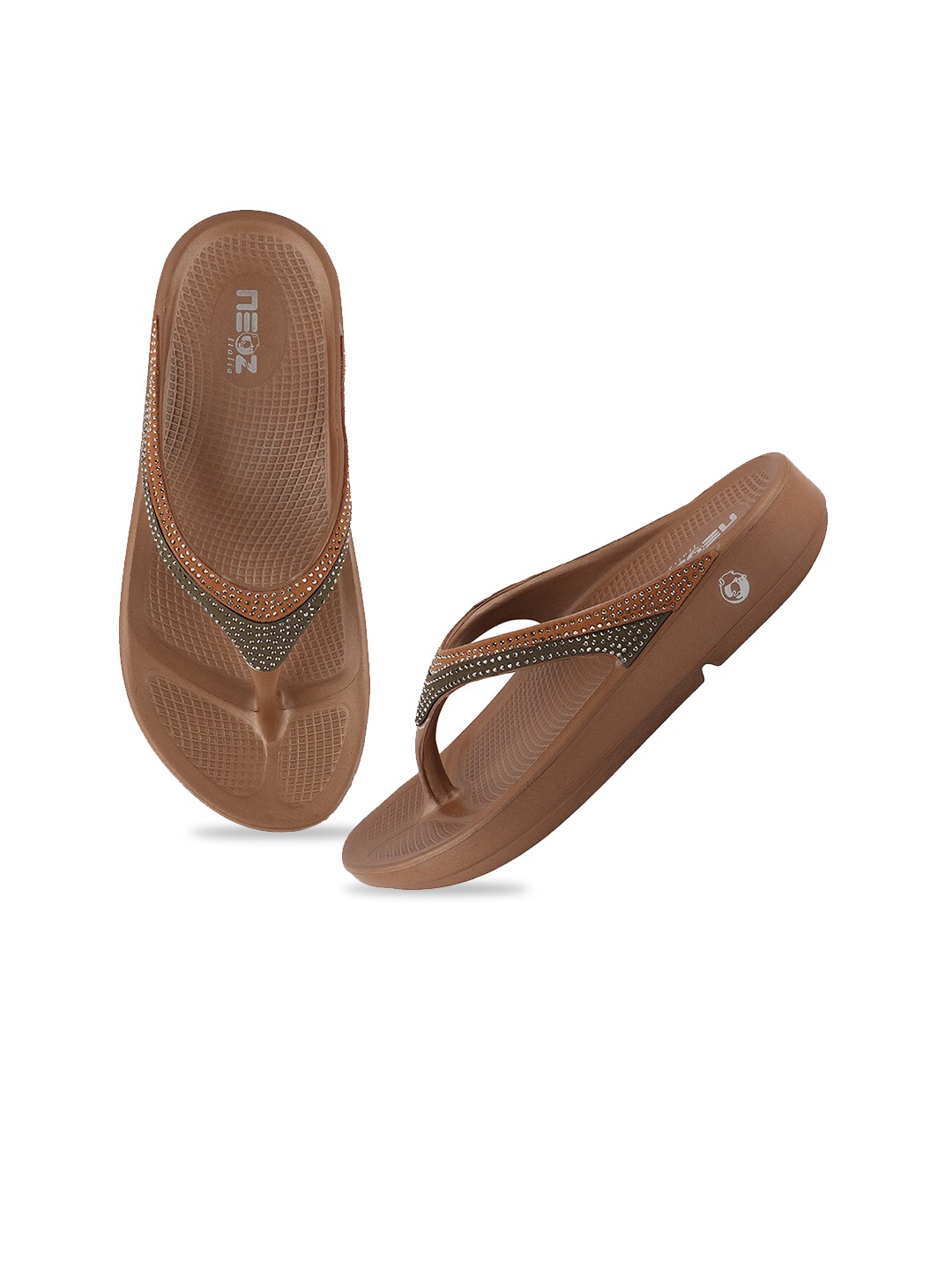 

NEOZ Women Bronzo Embellished Open Toe LEVIREX Thong Flip-Flops, Bronze