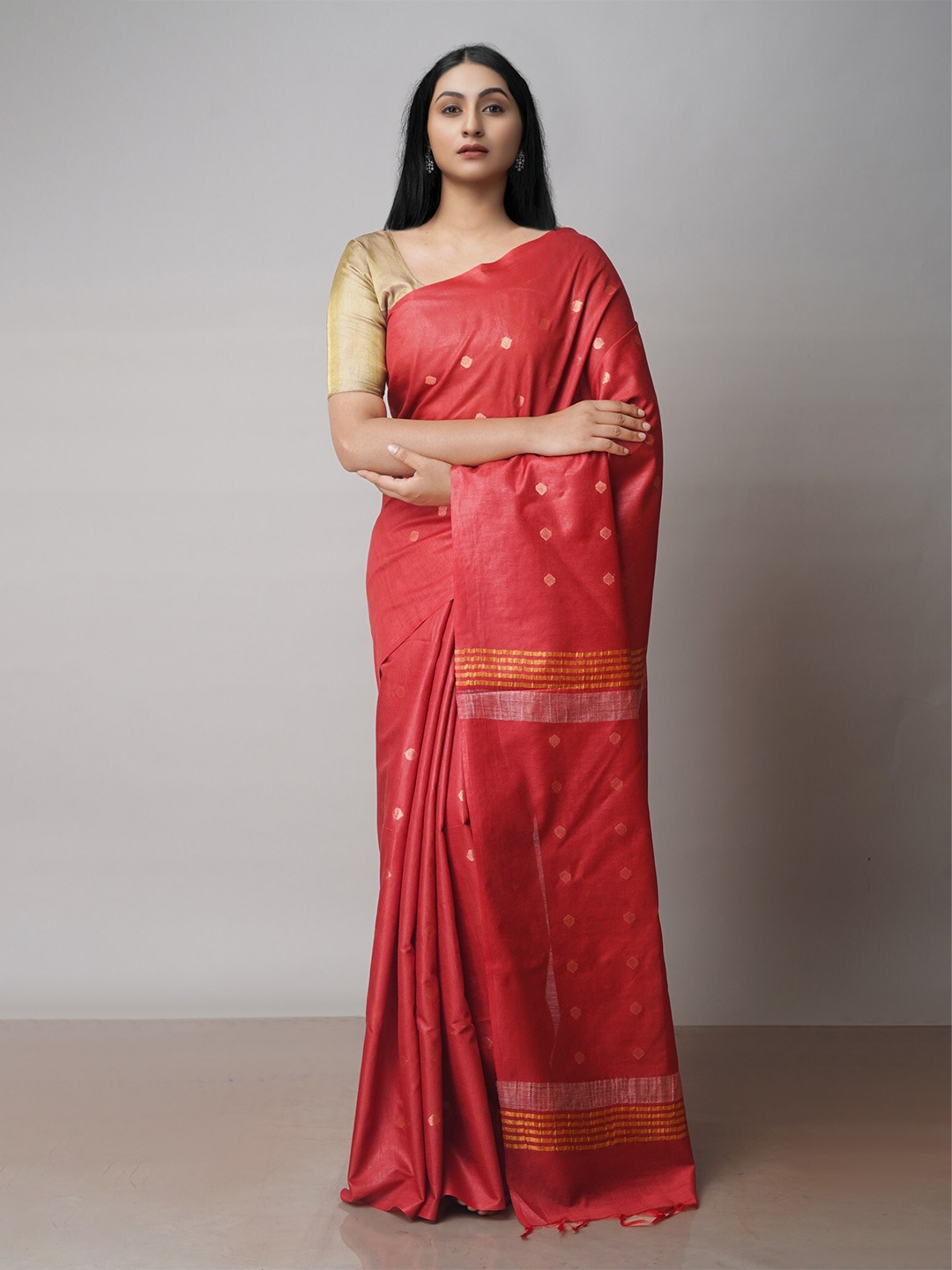 

Unnati Silks Woven Design Zari Silk Cotton Chanderi Saree, Red