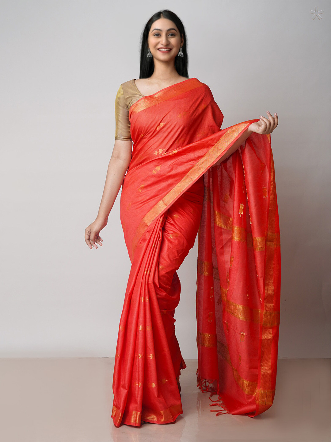 

Unnati Silks Ethnic Motif Silk Cotton Chanderi Zari Saree, Red
