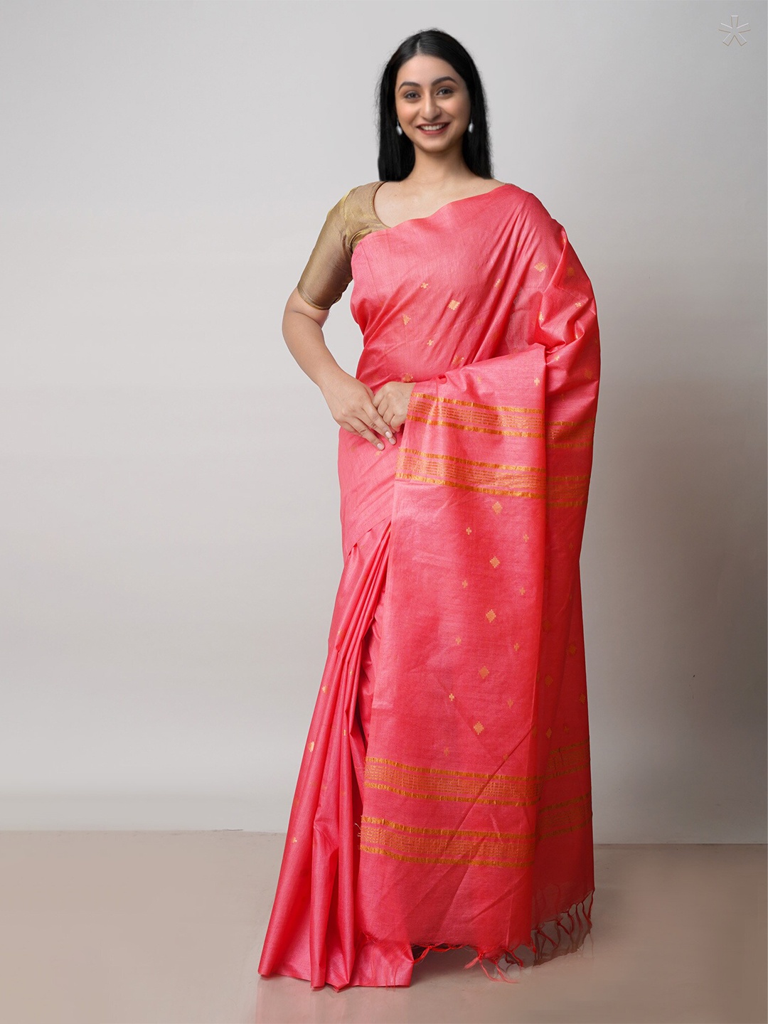 

Unnati Silks Ethnic Motif Silk Cotton Chanderi Zari Saree, Pink