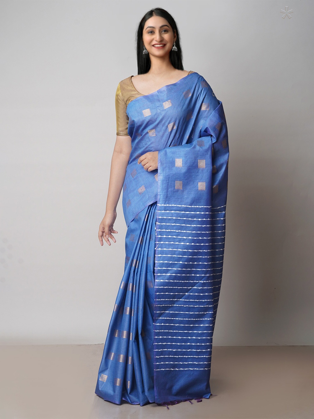 

Unnati Silks Woven Design Zari Silk Cotton Chanderi Saree, Blue