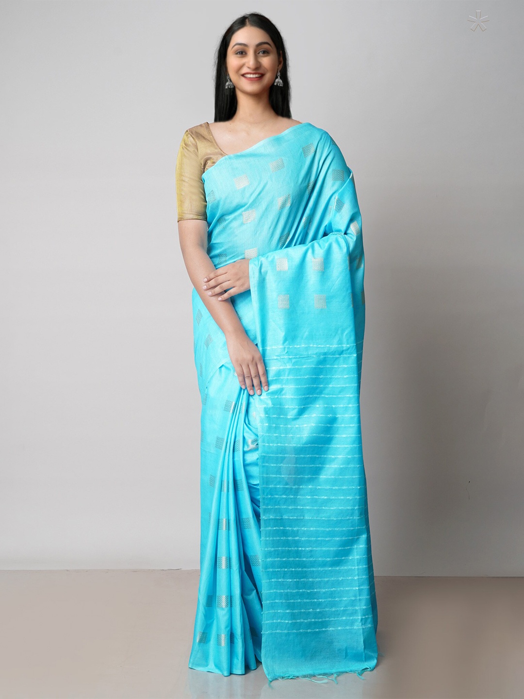 

Unnati Silks Ethnic Motifs Woven Design Zari Silk Cotton Chanderi Saree, Blue