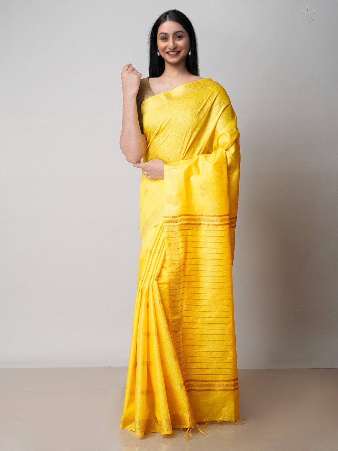 

Unnati Silks Geometric Woven Design Zari Silk Cotton Chanderi Saree, Yellow