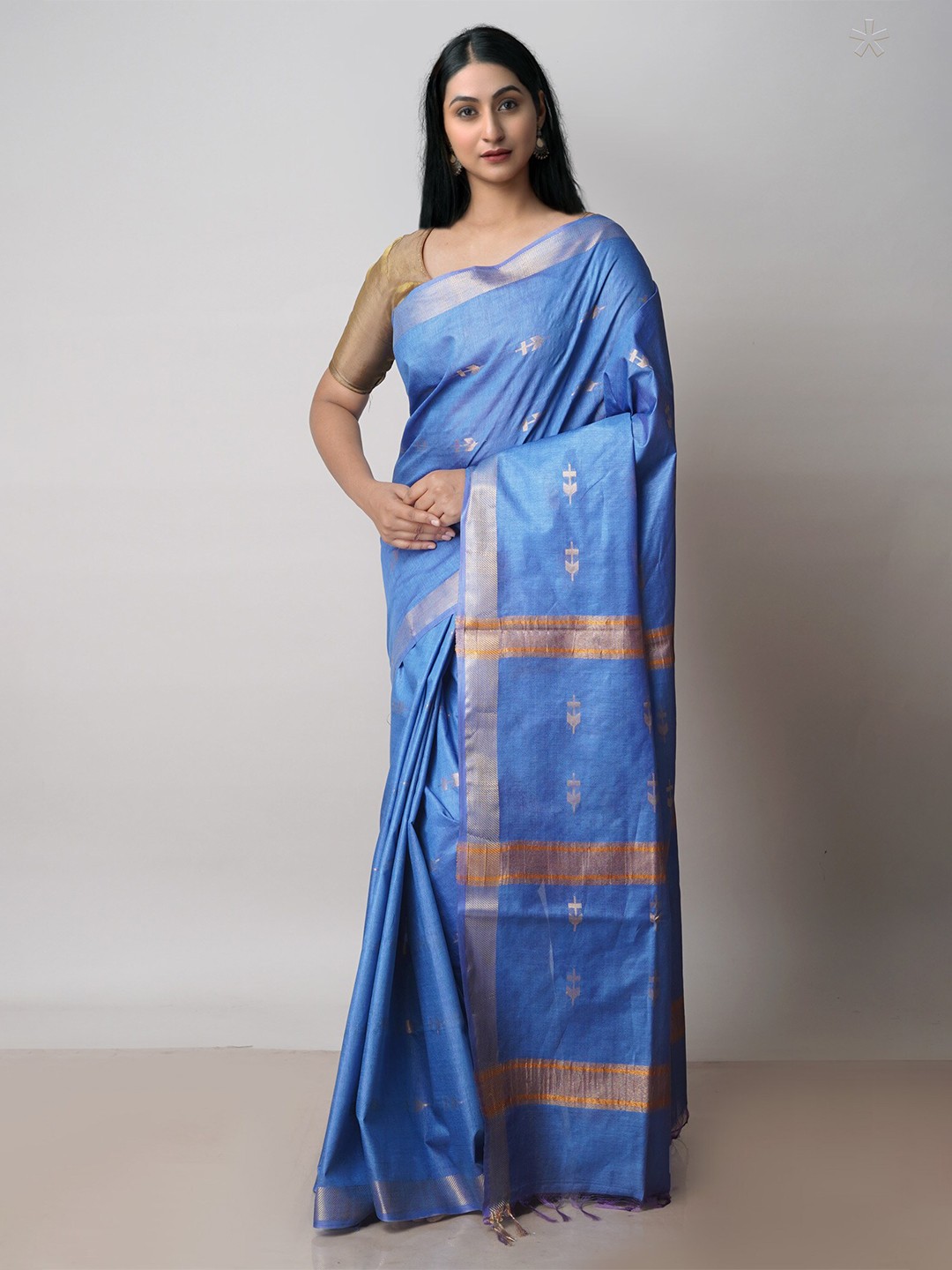 

Unnati Silks Ethnic Motif Woven Design Zari Silk Cotton Chanderi Saree, Blue