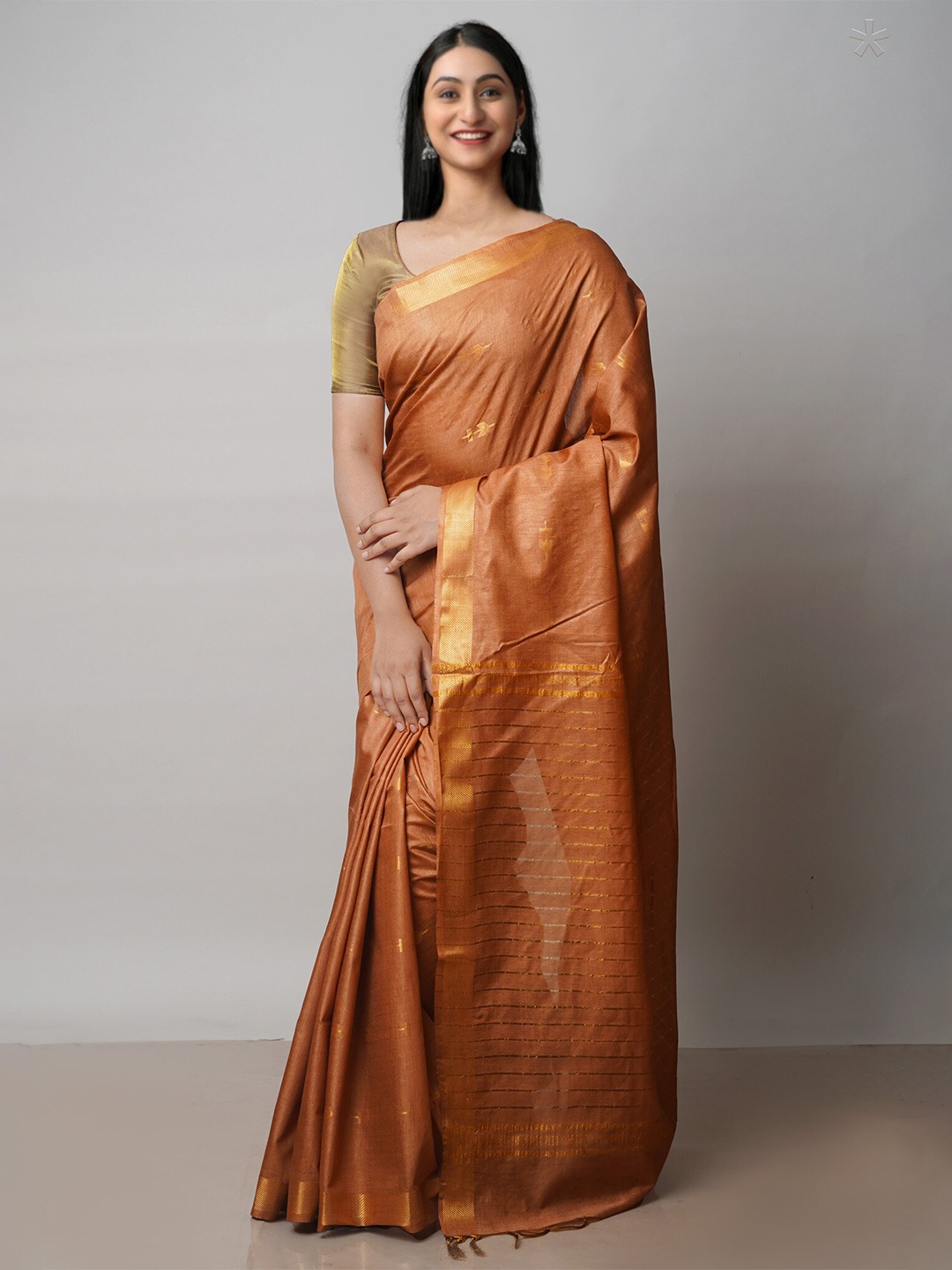 

Unnati Silks Woven Design Zari Silk Cotton Chanderi Saree, Brown