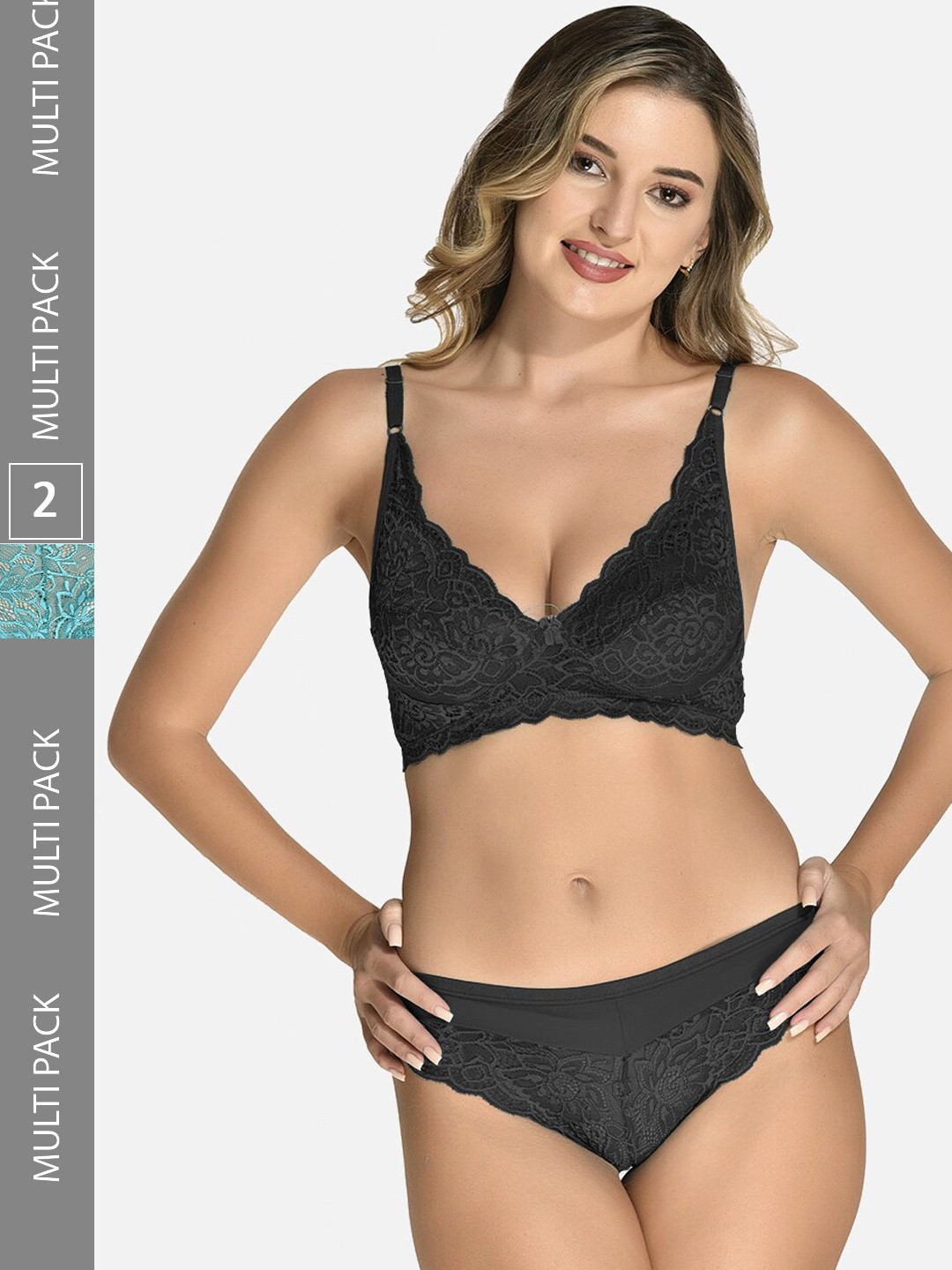 

StyFun Pack Of 2 Lace Lingerie Set, Black