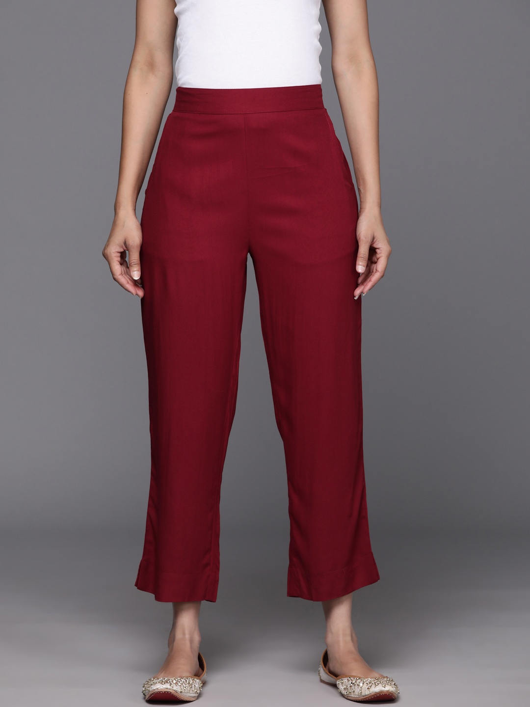 

Libas Women Relaxed Straight Leg Trousers, Maroon