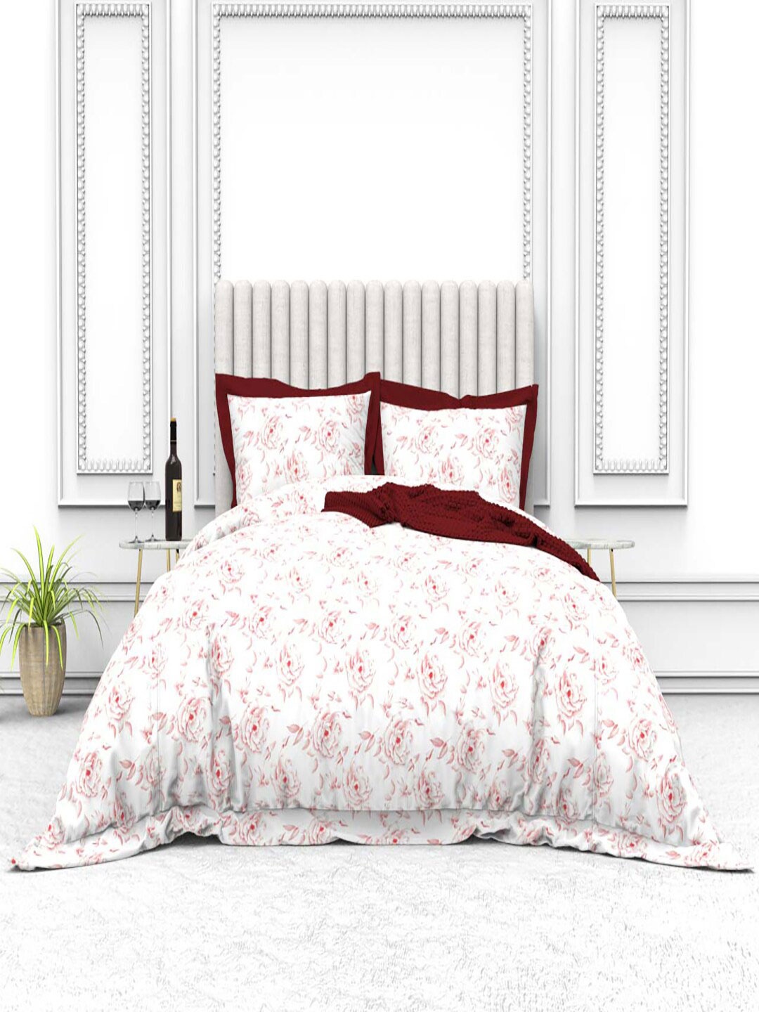 

THE WHITE MOSS Cynthia White Floral 250 TC Pure Cotton King Bedsheet With 2 Pillow Covers