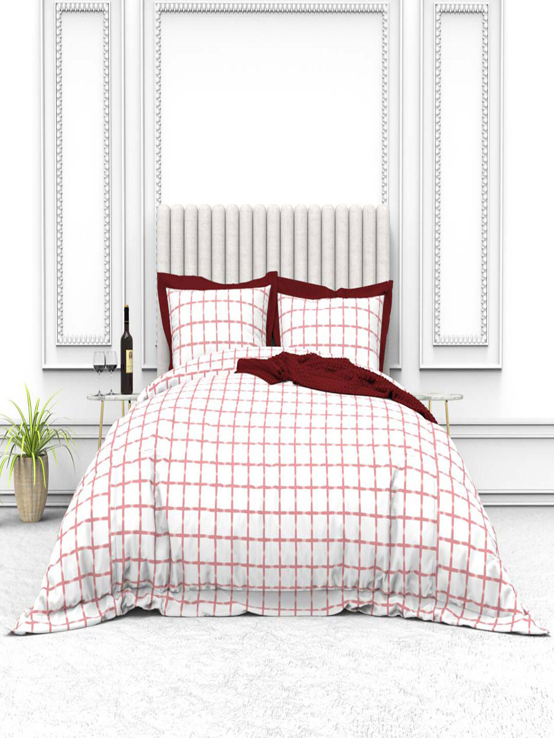 

THE WHITE MOSS Cynthia White Geometric 250 TC Pure Cotton King Bedsheet & 2 Pillow Covers