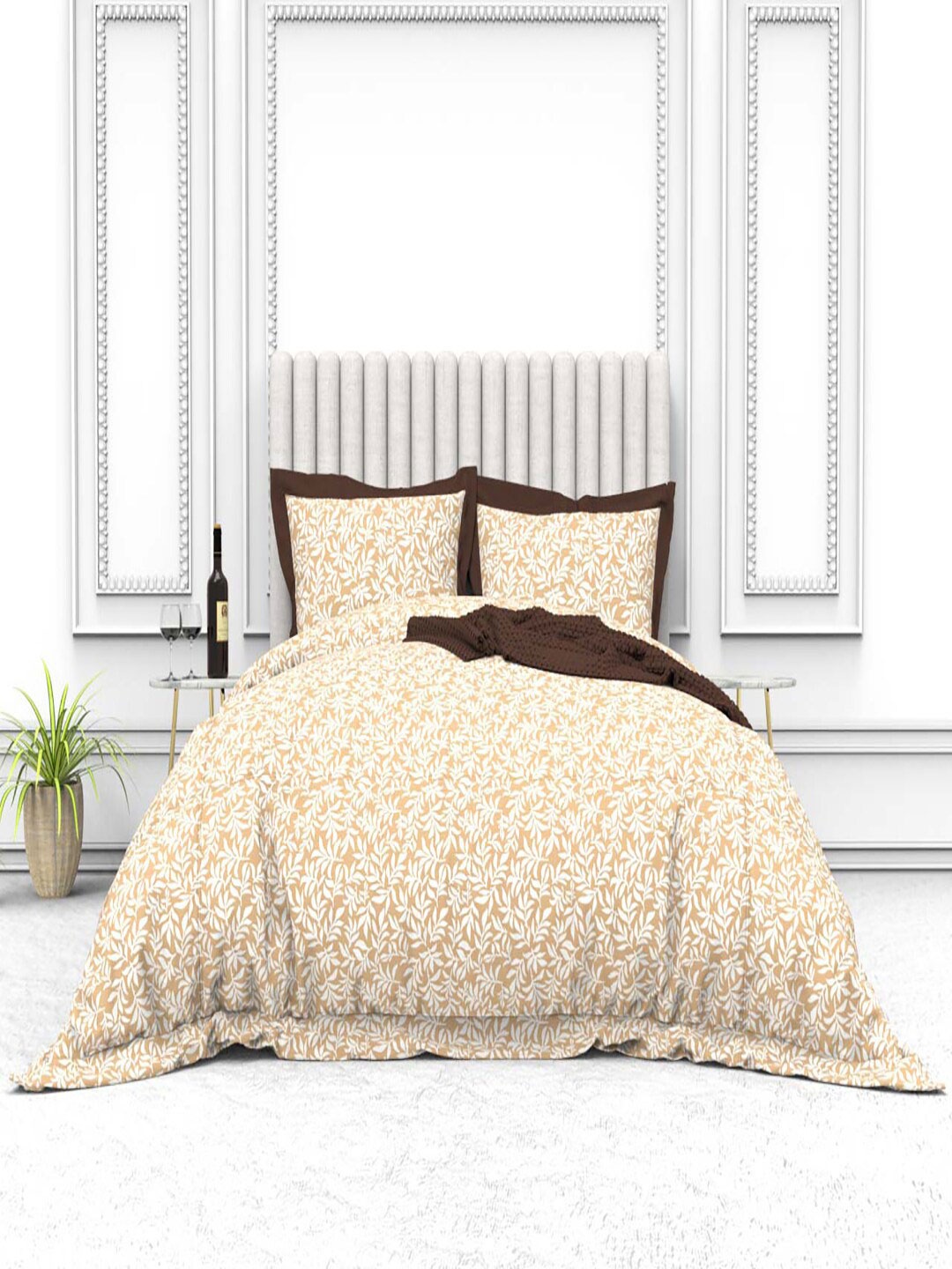 

THE WHITE MOSS Cynthia White Printed 250 TC Pure Cotton King Bedsheet & 2 Pillow Covers