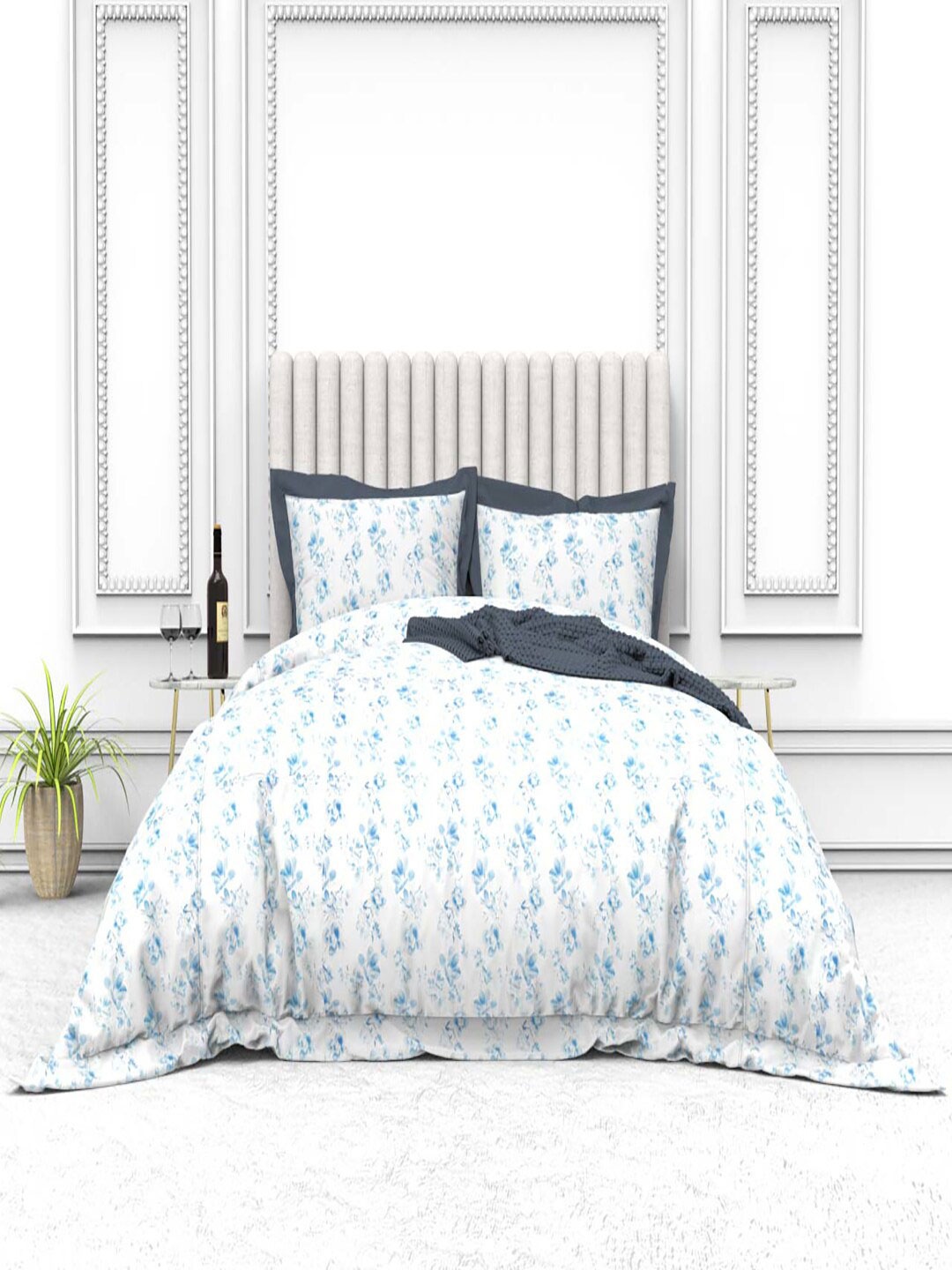 

THE WHITE MOSS Cynthia White Printed 250 TC Pure Cotton King Bedsheet & 2 Pillow Covers