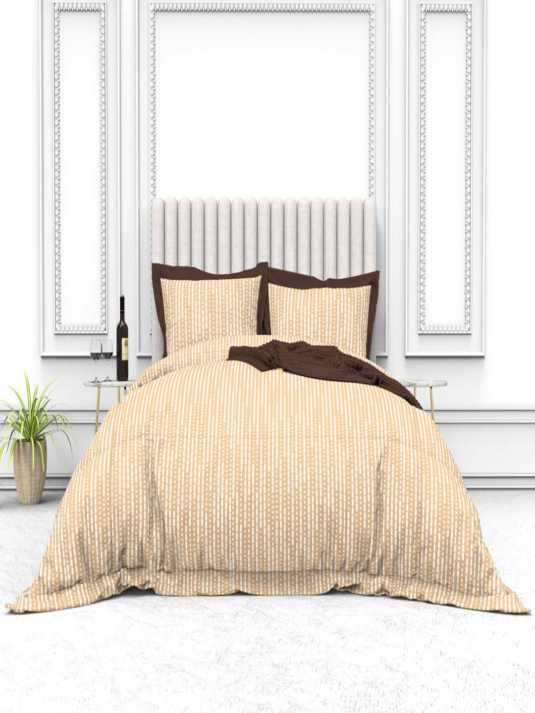 

THE WHITE MOSS Cynthia Brown Printed 250 TC Pure Cotton King Bedsheet & 2 Pillow Covers