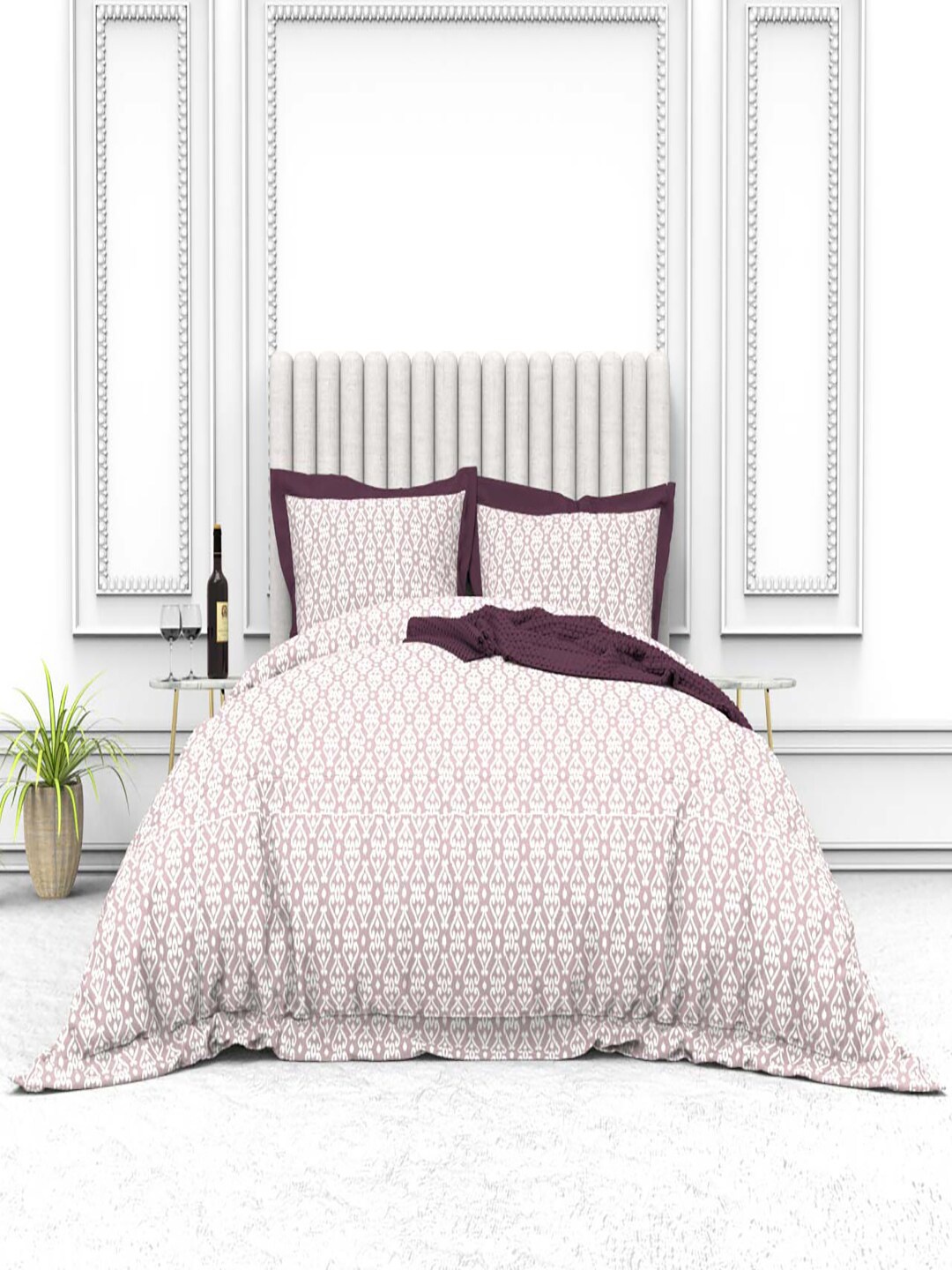 

THE WHITE MOSS Cynthia White Printed 250 TC Pure Cotton King Bedsheet & 2 Pillow Covers