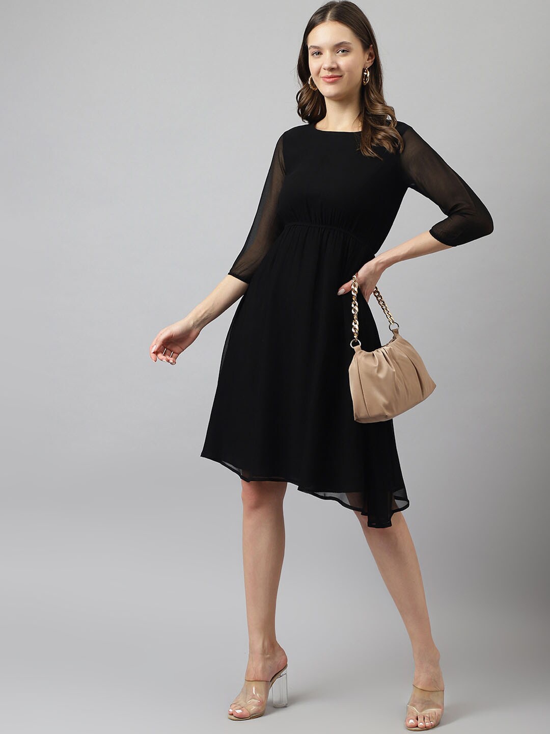 

KERI PERRY Black Georgette Fit and Flare Dress