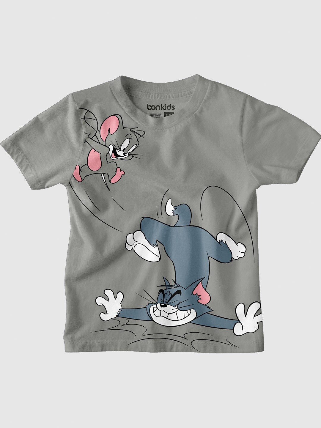 

BONKIDS Boys Tom And Jerry Printed Casual Cotton T-shirt, Grey