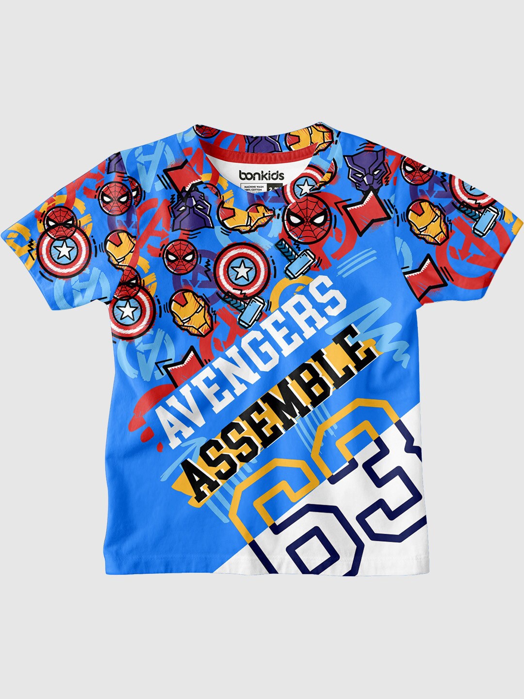 

BONKIDS Boys Marvel Printed Casual Cotton T-shirt, Blue