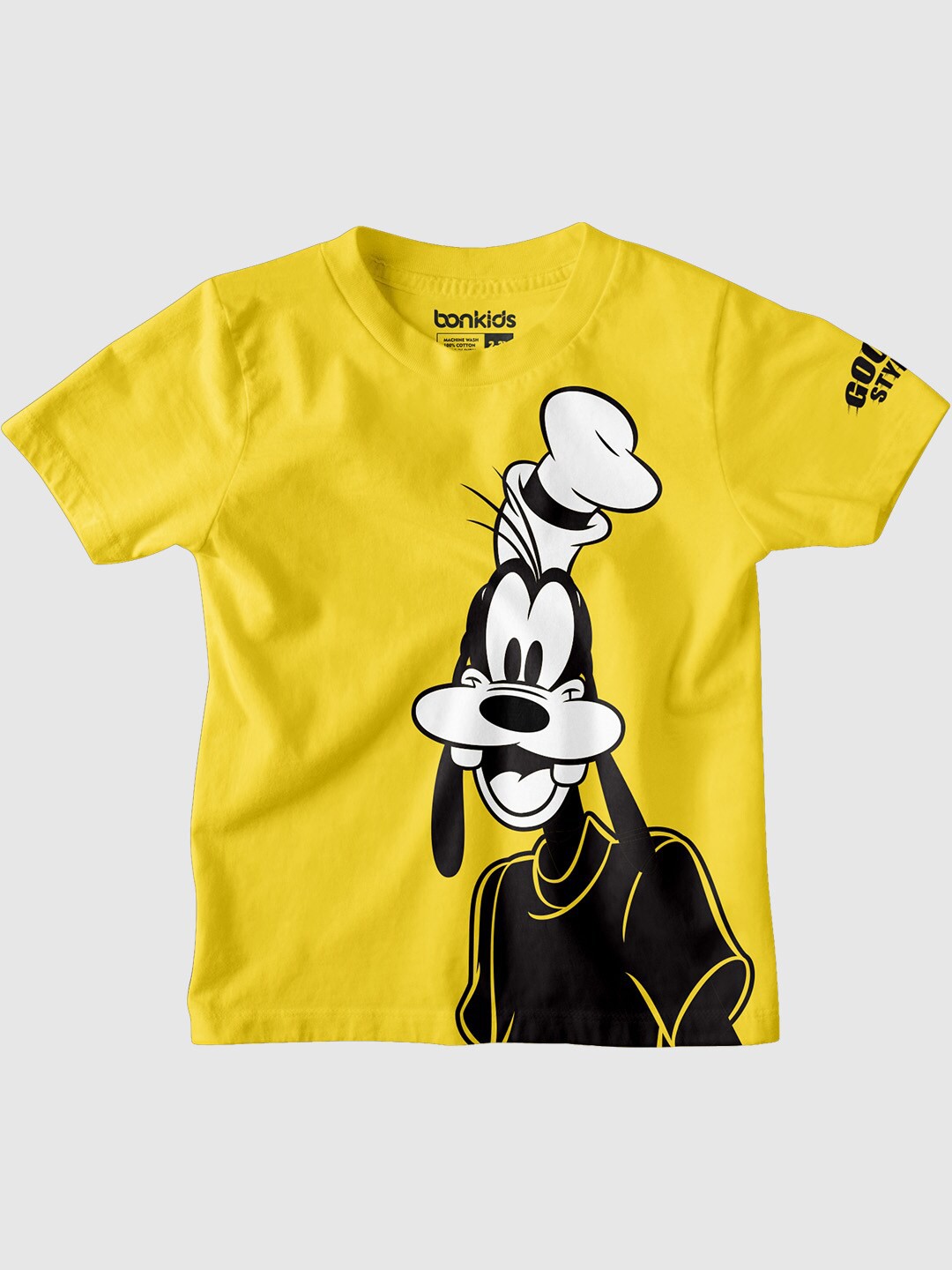 

BONKIDS Boys Goofy Printed Casual Cotton T-shirt, Yellow