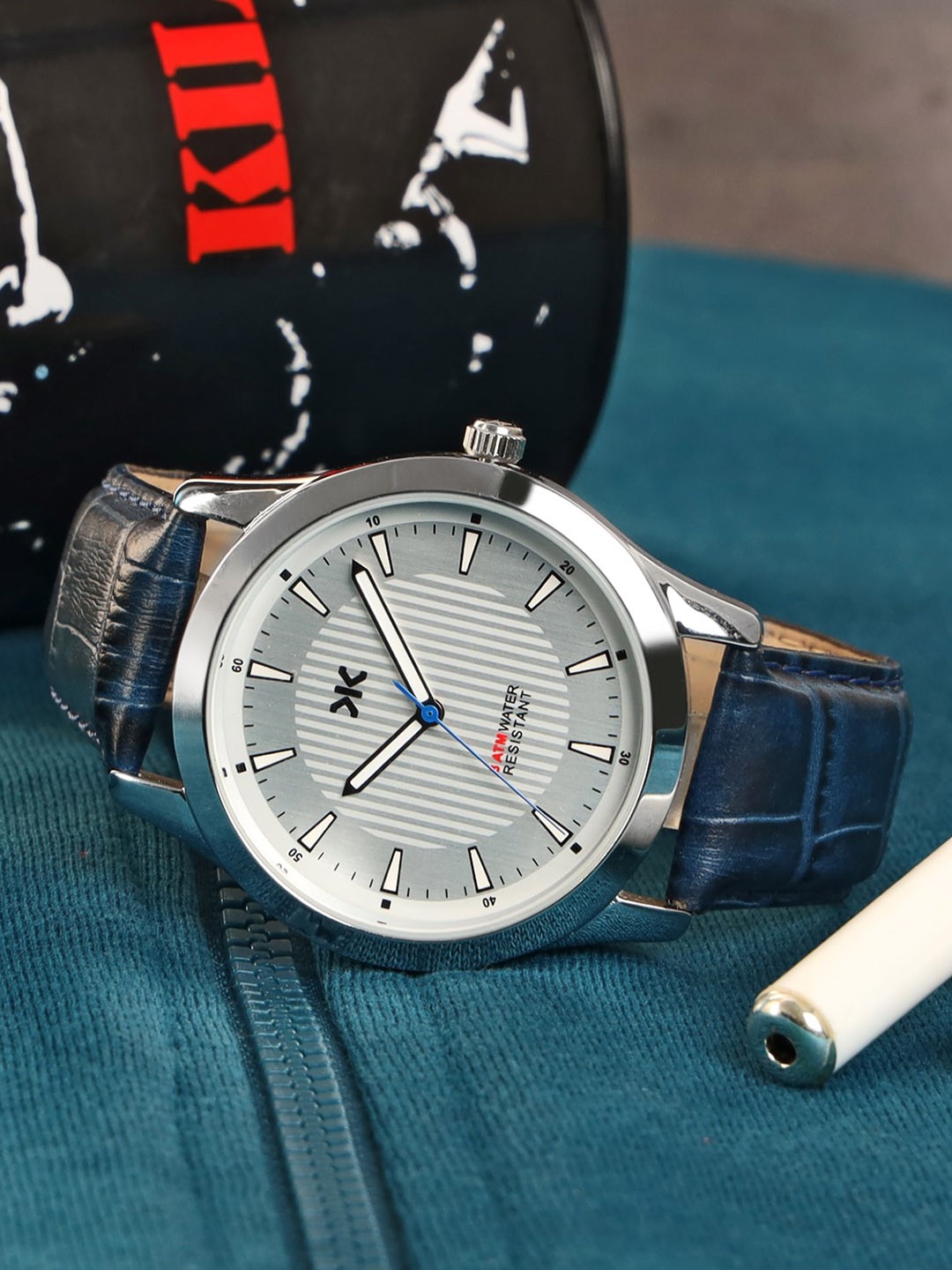 

Killer Men Brass Patterned Dial & Leather Bracelet Style Straps Analogue Watch KLMO43C, Silver