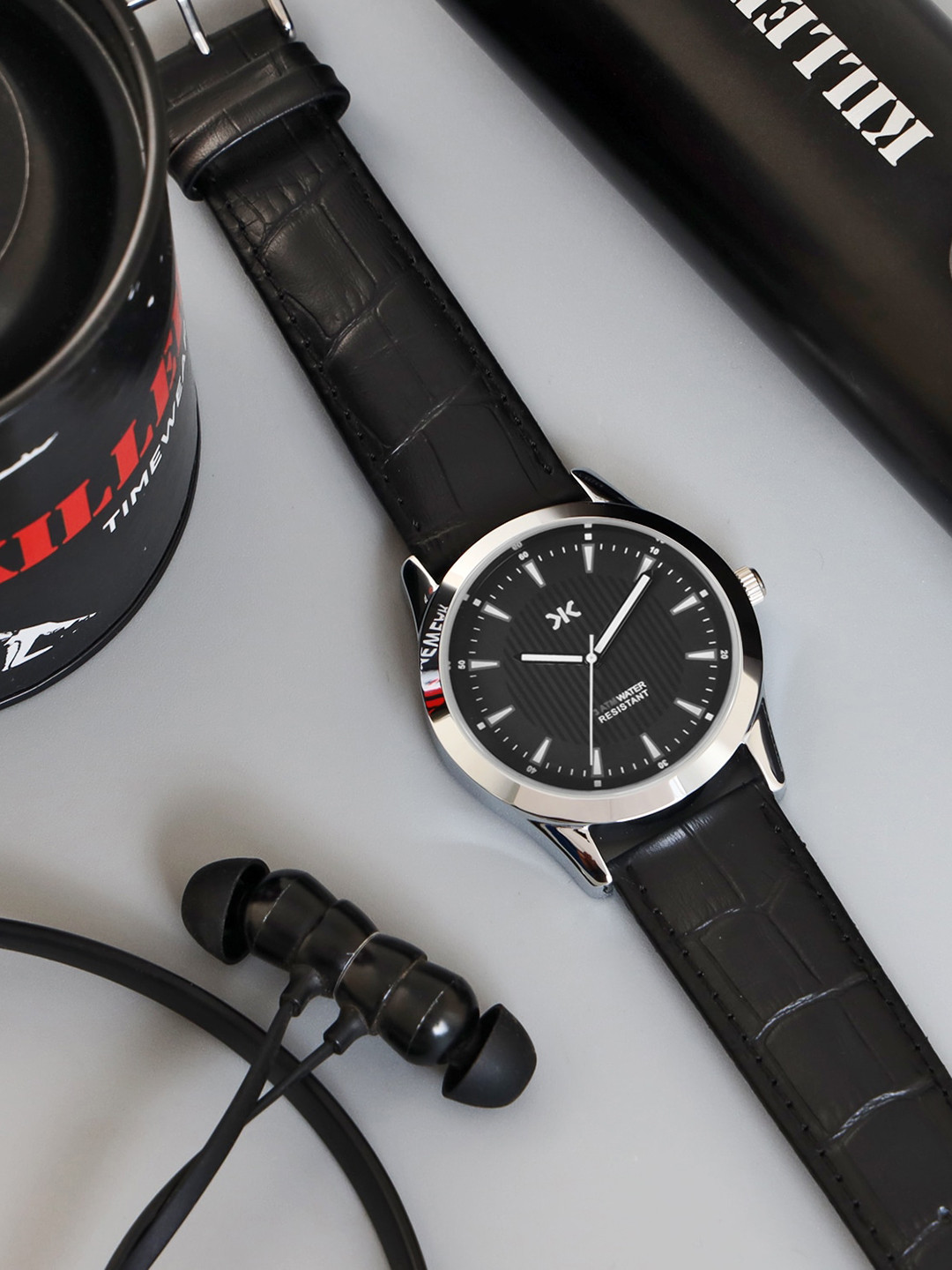 

Killer Men Brass Dial & Leather Bracelet Style Straps Analogue Watch KLMO43A, Black