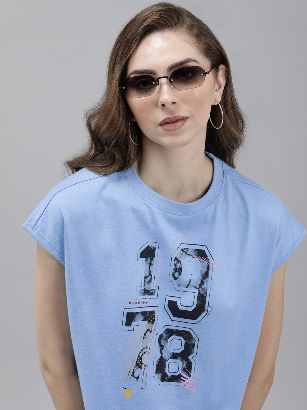 

Roadster Women Typography Printed Extended Sleeves Boxy T-shirt, Blue