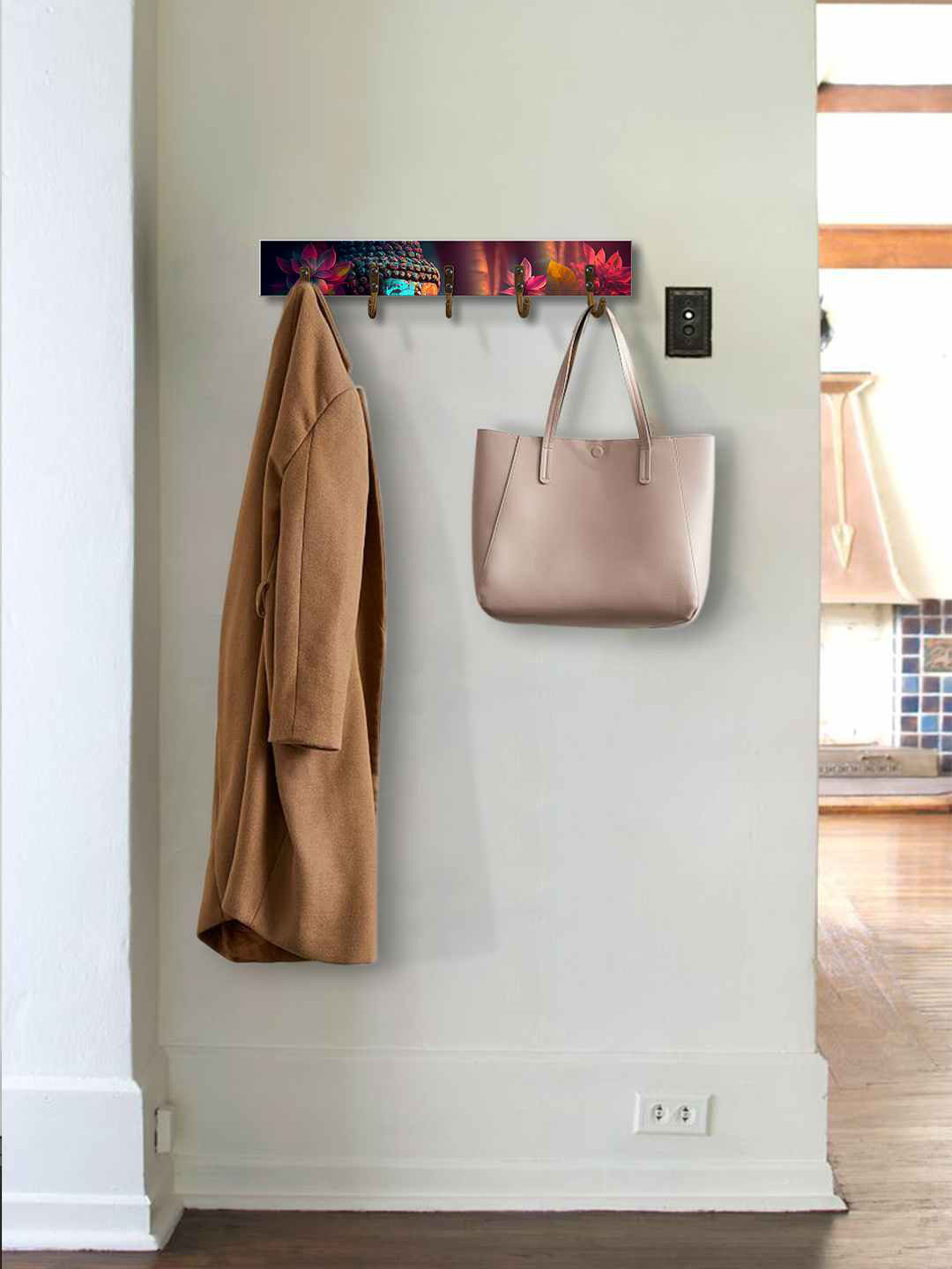 

999Store Maroon & Blue Printed MDF Wall Hanger With 5 Hooks