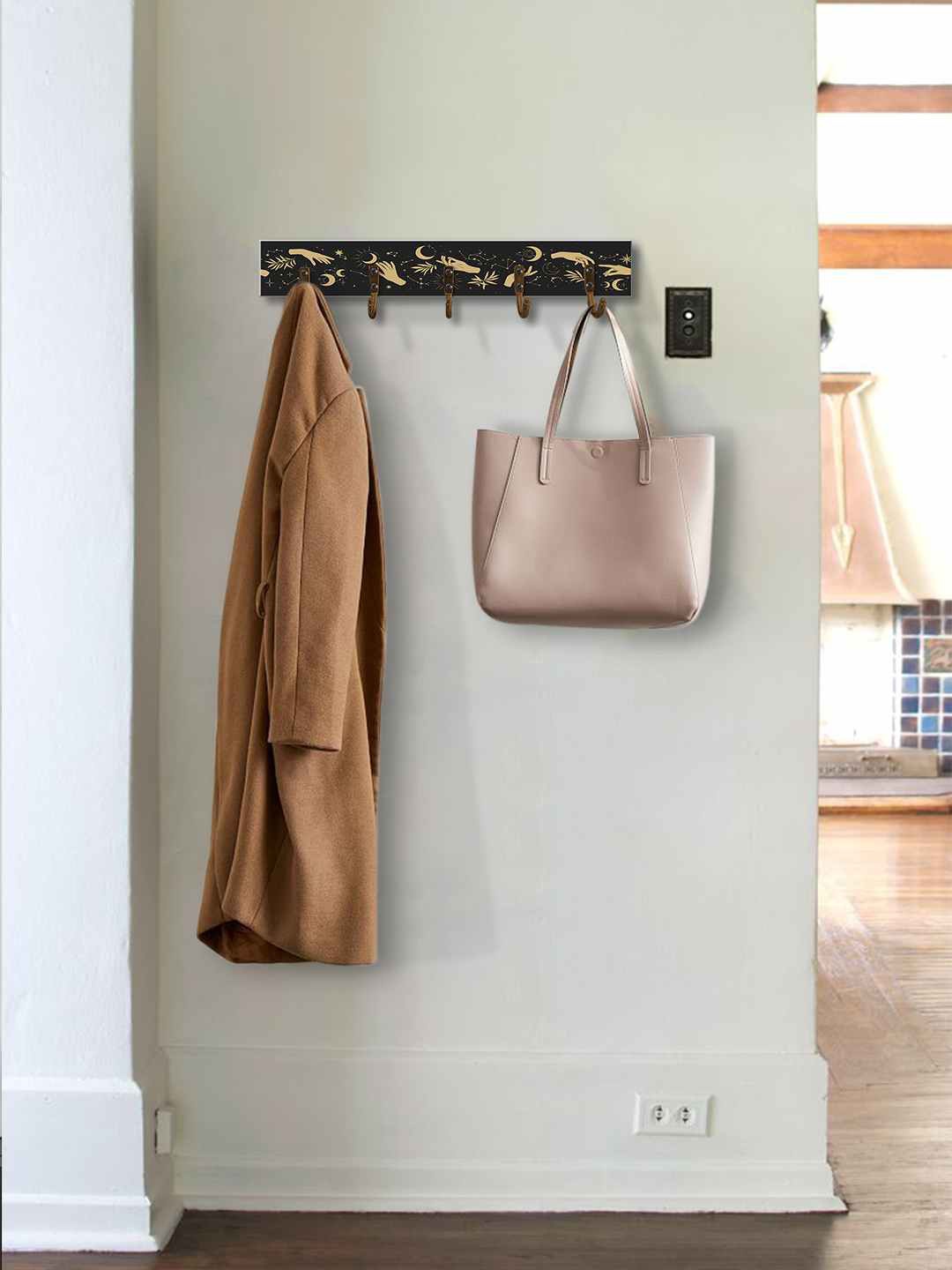 

999Store Black Printed MDF Wall Hanger With 5-Hooks
