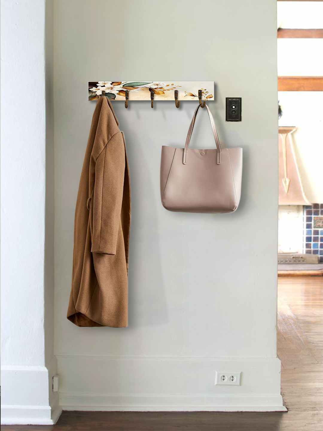 

999Store Grey & Brown Printed MDF Wood Wall Hanger With 5-Hook