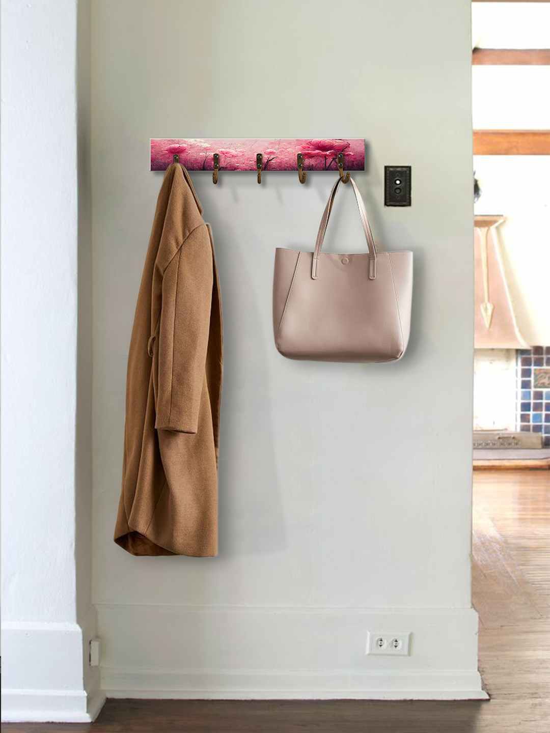 

999Store Red Printed MDF Wall Hanger With 5-Hooks