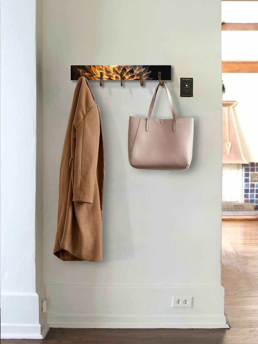 

999Store Black Printed MDF Wall Hanger With 5-Hooks