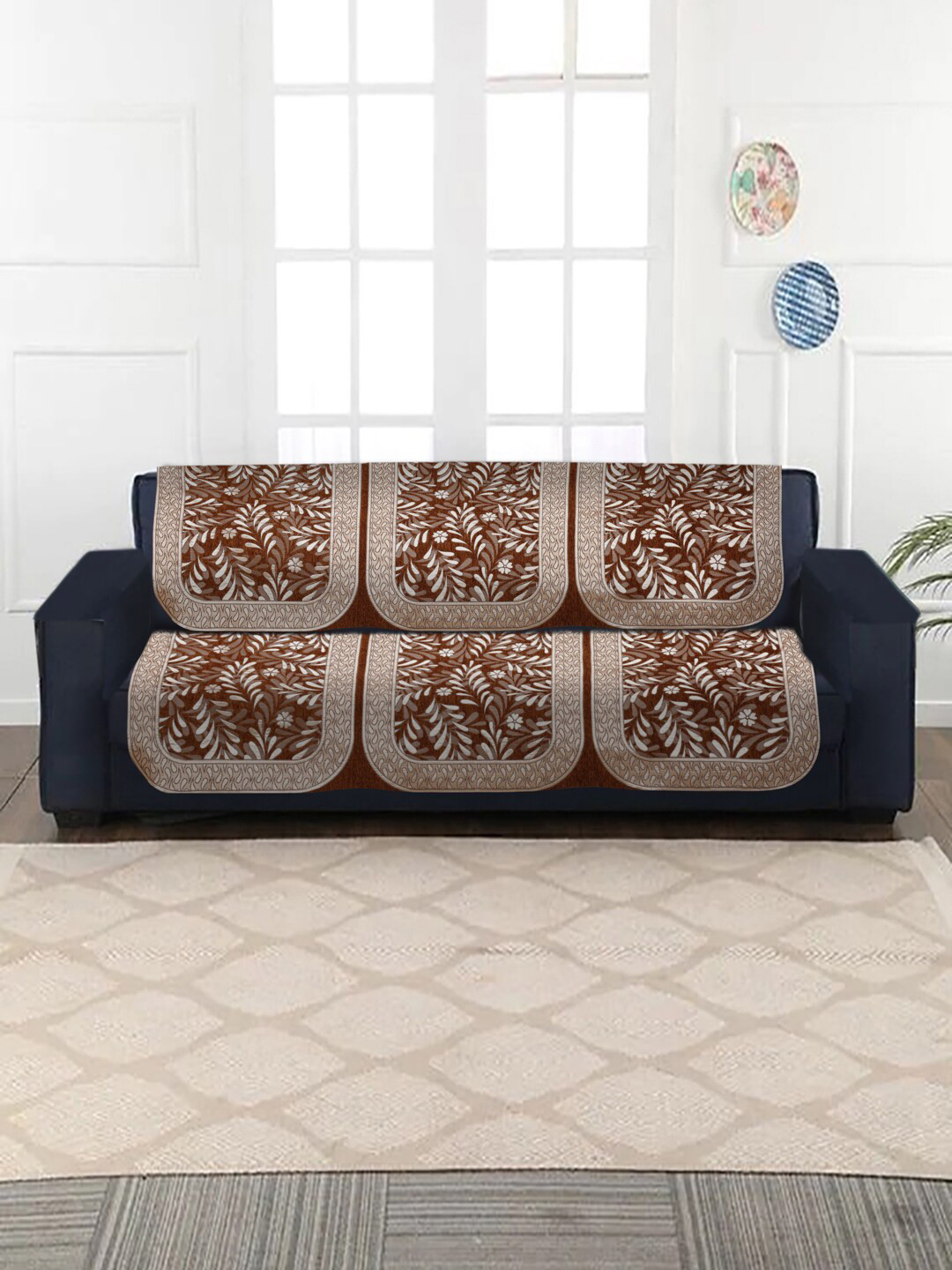 

MULTITEX Brown & Beige Self Design Velvet 5-Seater Sofa Covers