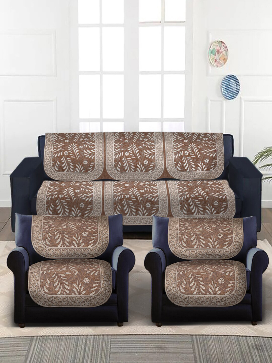 

MULTITEX Beige & Cream-Colored Self Design Velvet 5-Seater Sofa Covers