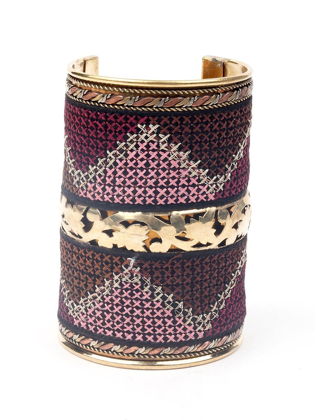 

ODETTE Women Threaded Detailing Cuff Bracelet, Gold
