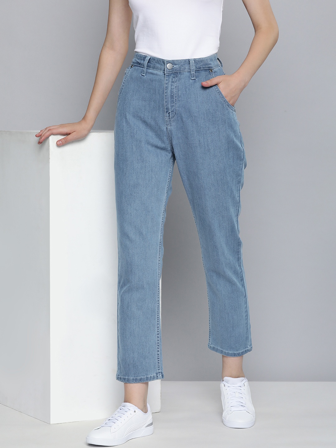 

Mast & Harbour Women Straight Fit High-Rise Jeans, Blue