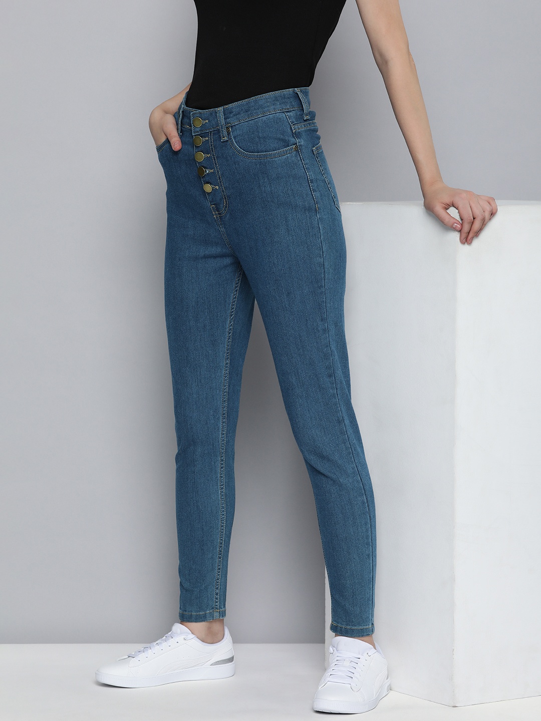 

Mast & Harbour Women Slim Fit High-Rise Stretchable Jeans, Blue