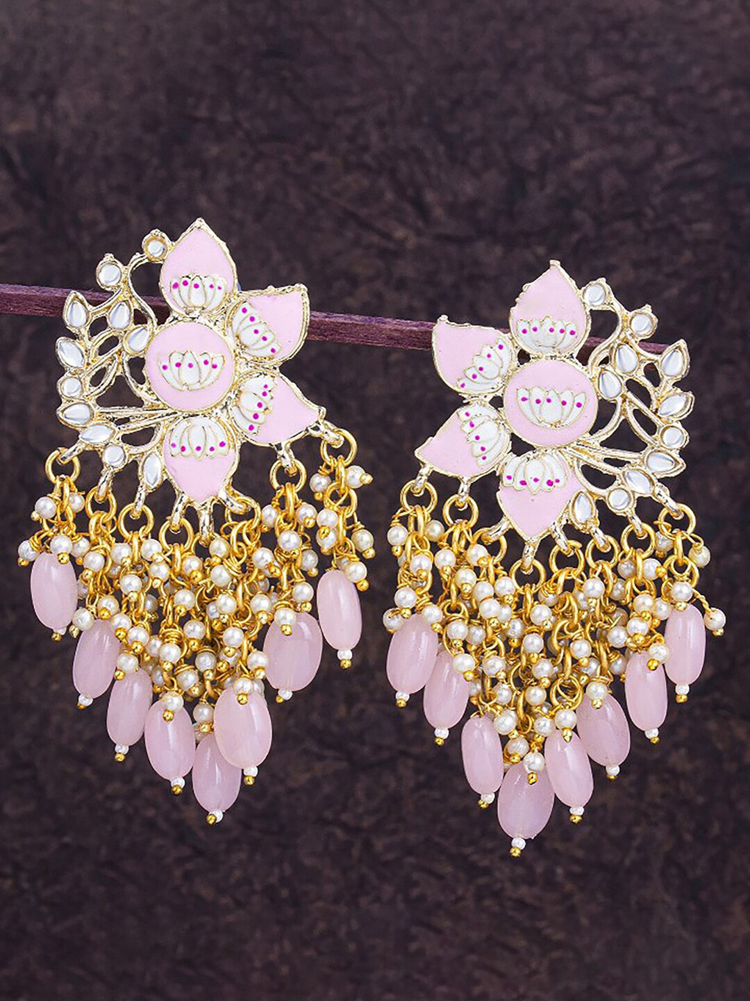

Sukkhi Gold Plated Contemporary Drop Earrings, Pink