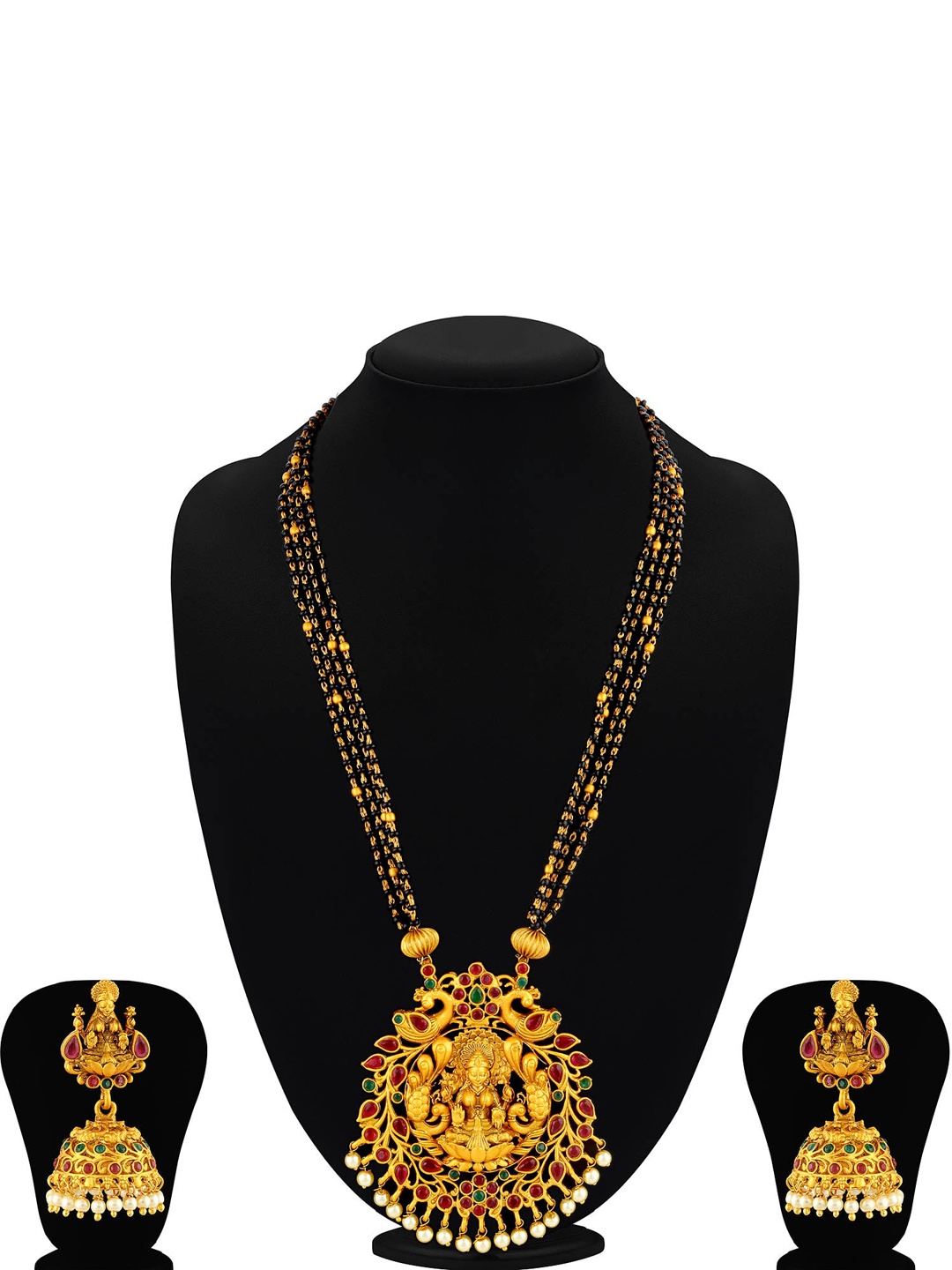 

Sukkhi Gold-Plated Stone-Studded & Beaded Mangalsutra With Earrings