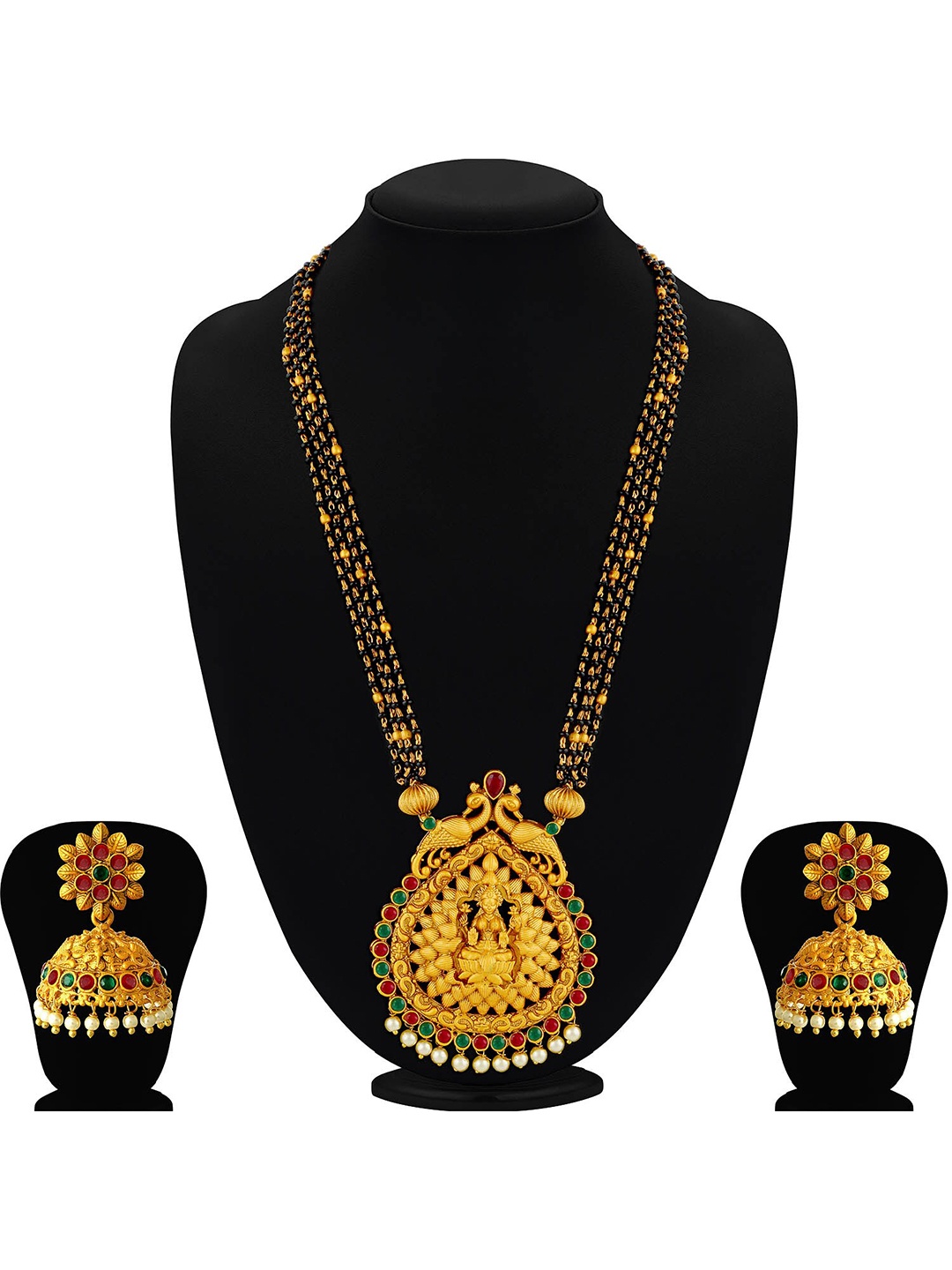 

Sukkhi Gold-Plated Stone-Studded & Beaded Mangalsutra With Earrings