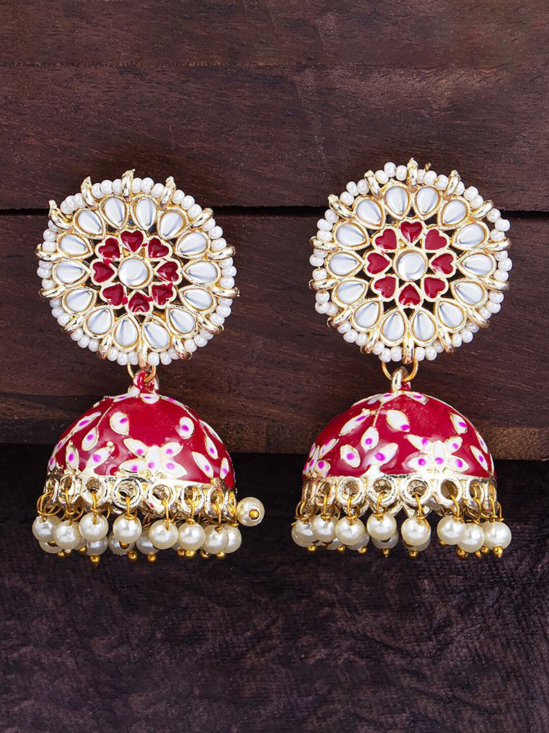 

Sukkhi Gold-Plated Contemporary Jhumkas Earrings, Red