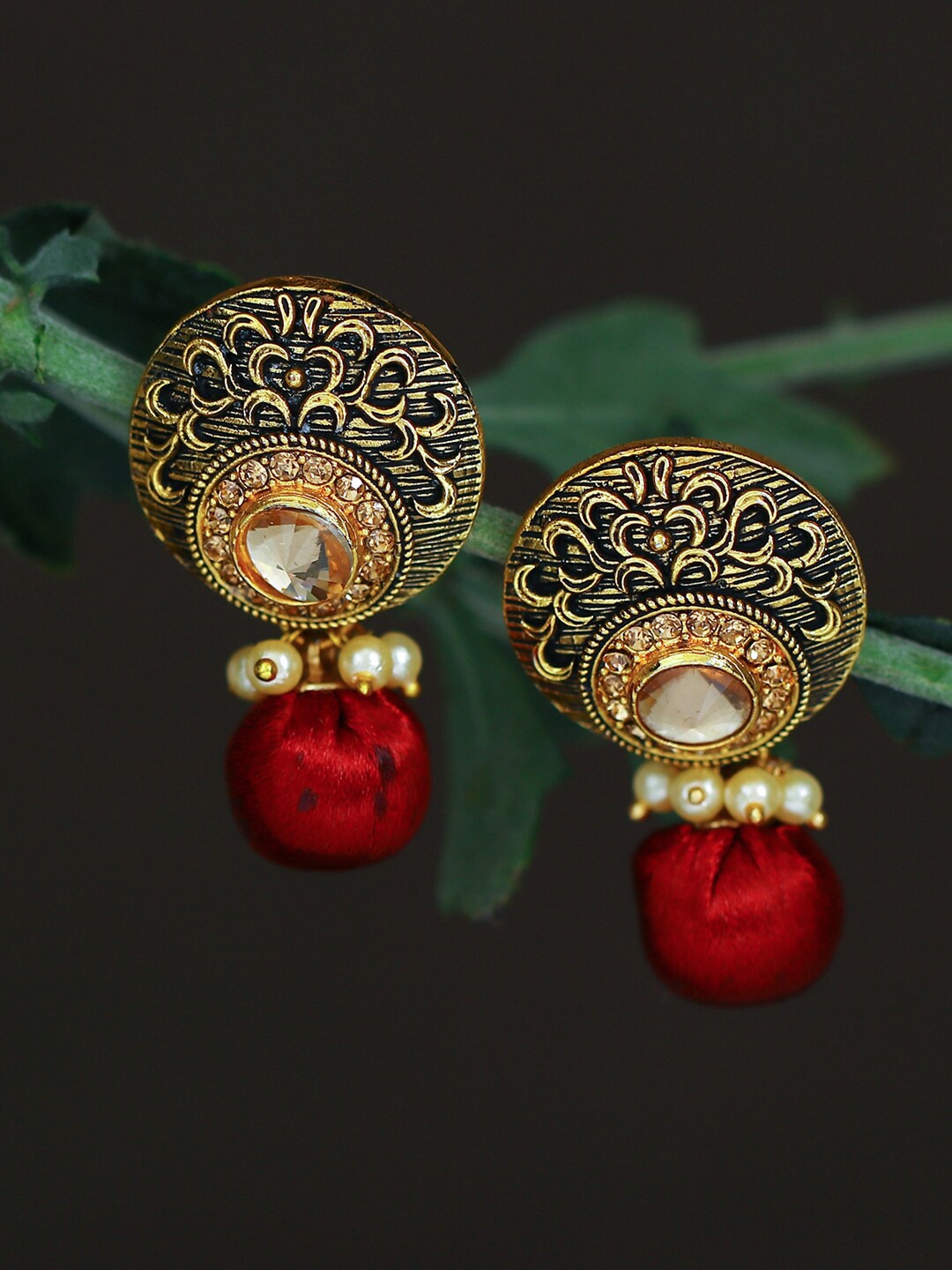 

Sukkhi Gold-Plated Contemporary Drop Earrings, Red