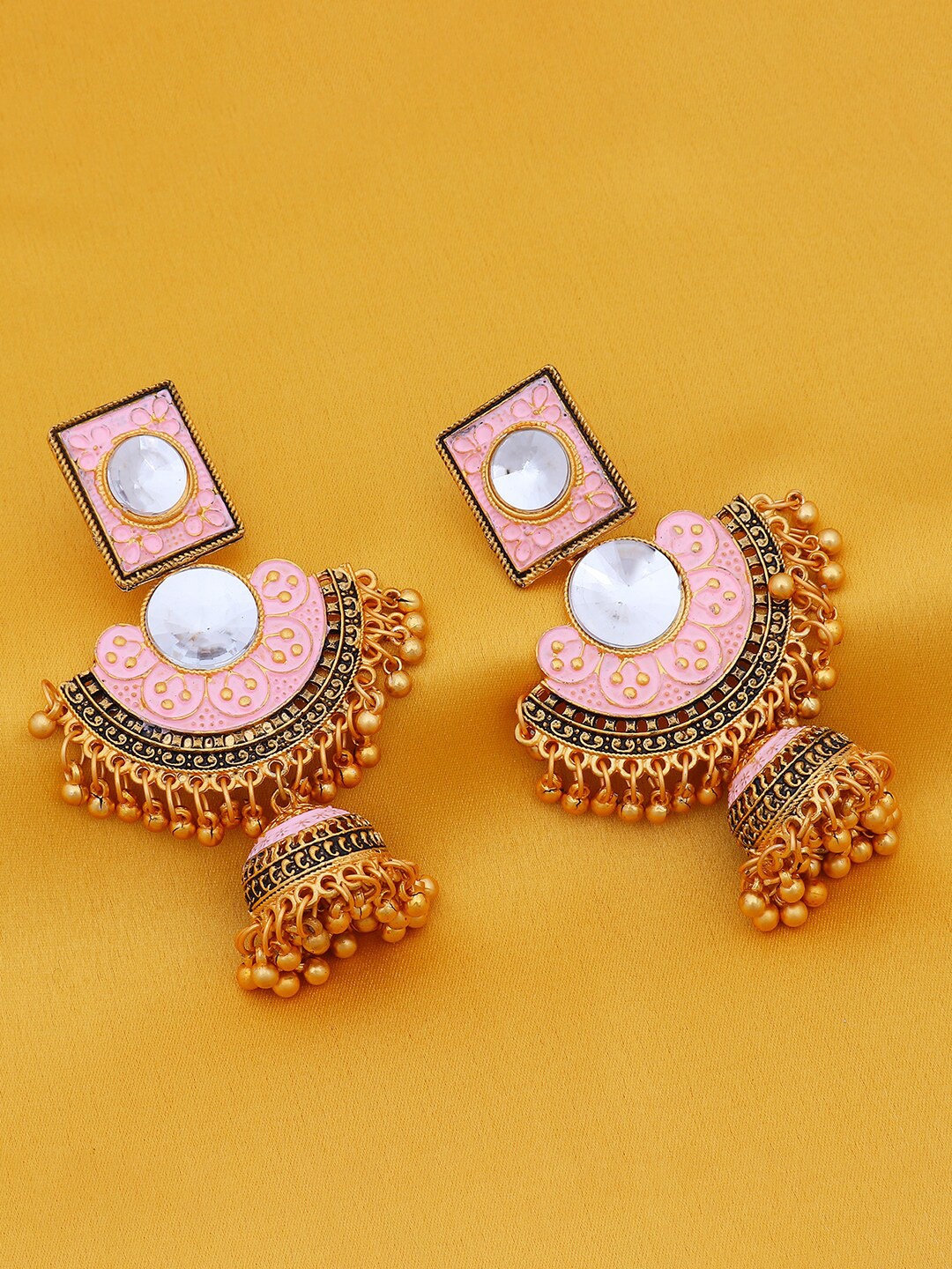 

Sukkhi Gold-Plated Contemporary Drop Earrings, Pink