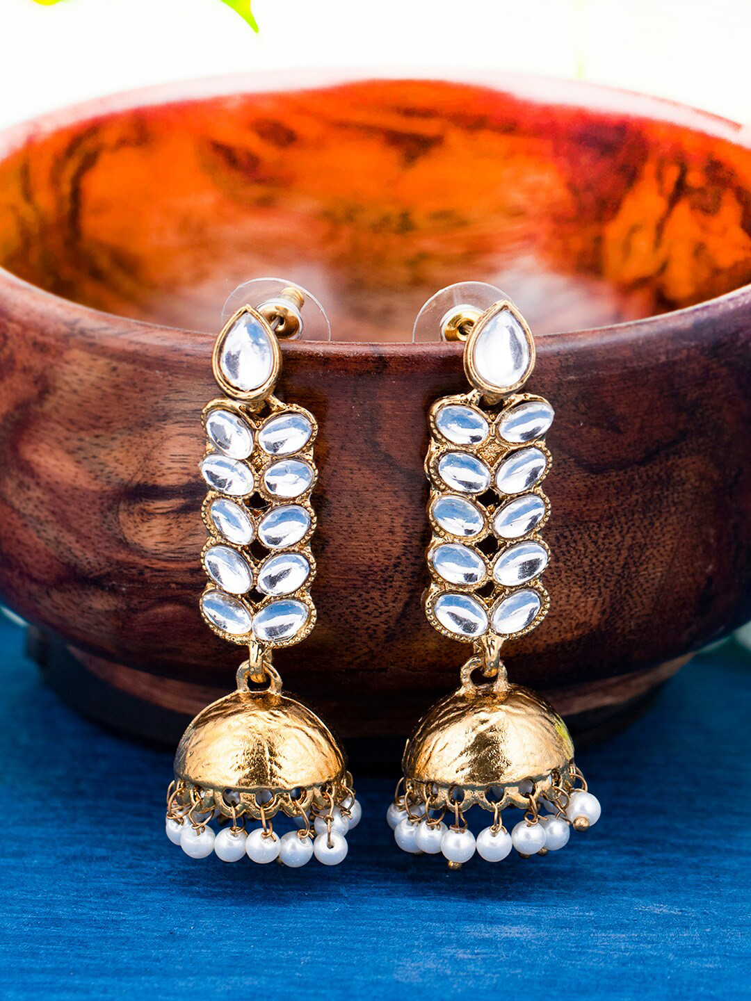 

Sukkhi Gold Plated Kundan & Pearl Dome Shaped Jhumkas