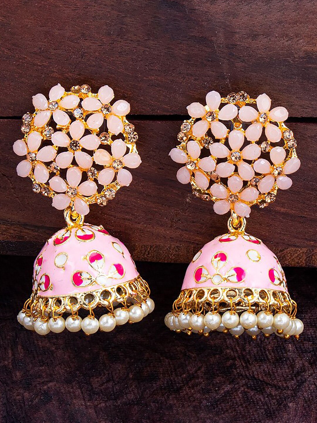 

Sukkhi Gold Plated Floral Jhumkas, Pink