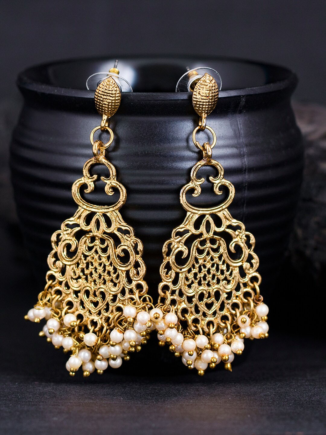 

Sukkhi Gold-Plated Beaded Contemporary Drop Earrings