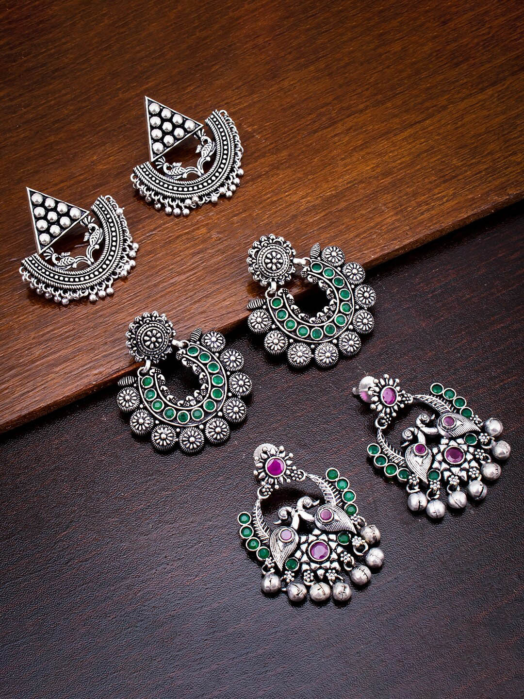

Sukkhi Set of 3 Silver-Plated Contemporary Chandbalis Earrings