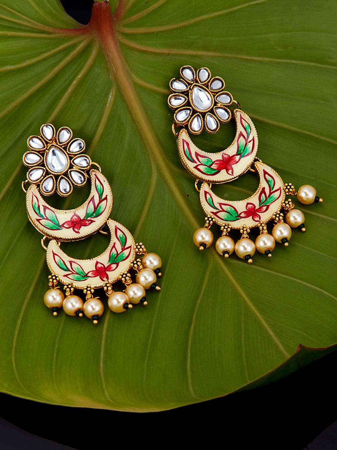 

Sukkhi Gold Plated Contemporary Kundan Meenakari Chandbalis
