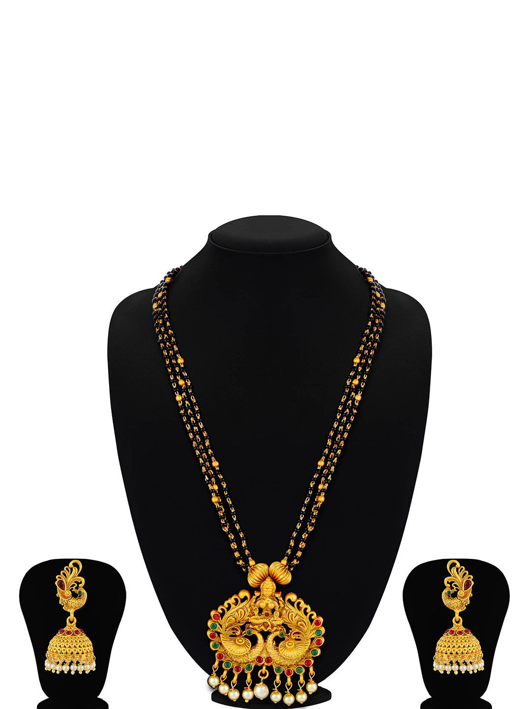 

Sukkhi Gold-Plated Stone-Studded & Beaded Mangalsutra With Earrings