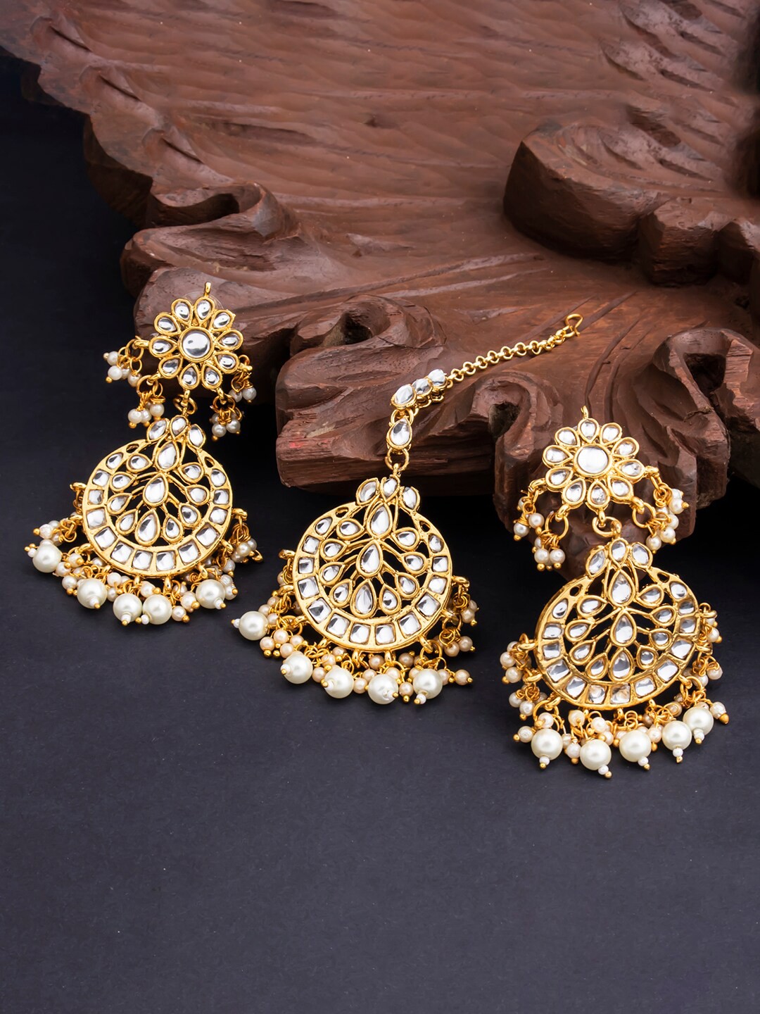 

Sukkhi Gold- Plated Classic Drop Earrings With Maang Tika