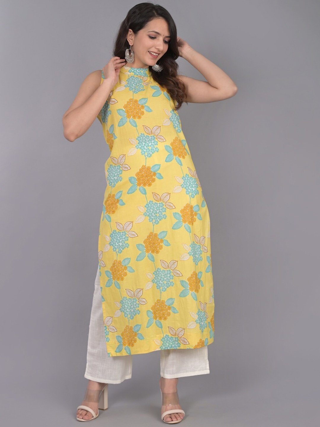 

Do Dhaage Floral Printed Cotton Kurta, Yellow