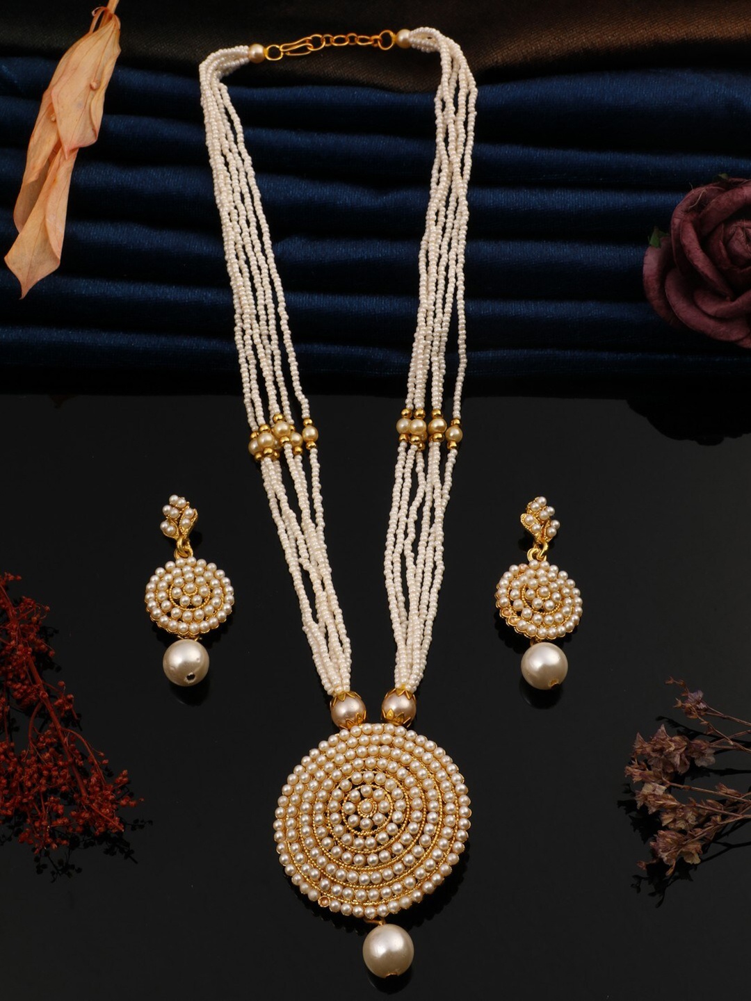 

Vita Bella Gold-Plated Stone-Studded & Beaded Necklace and Earrings Jewellery Set