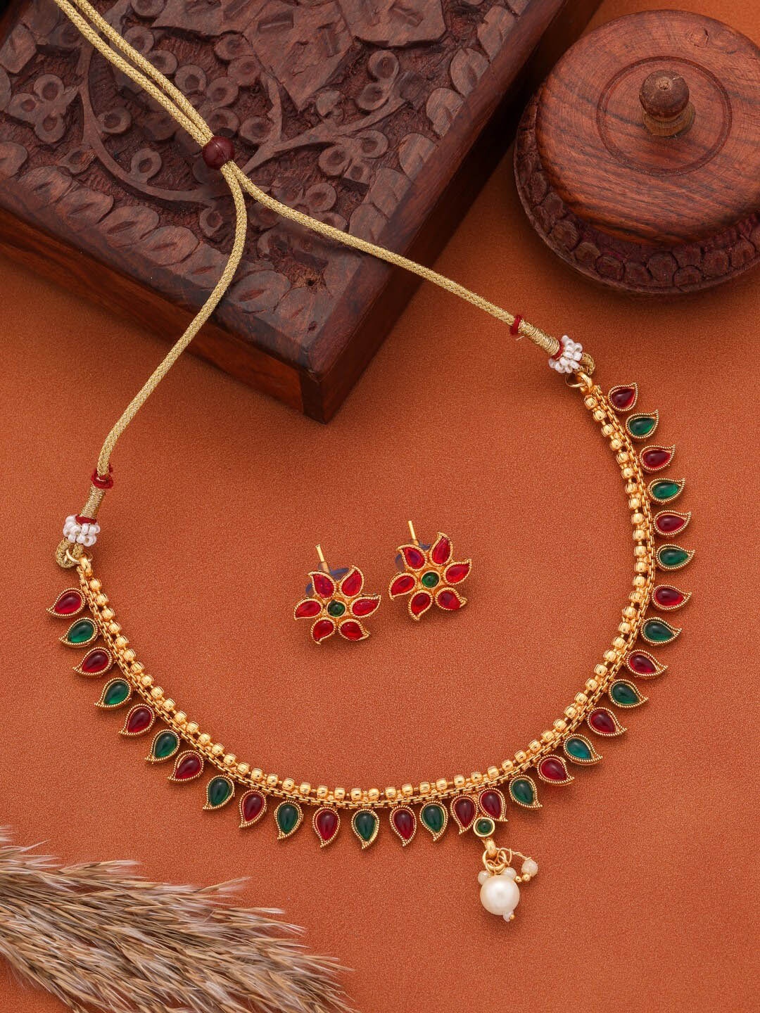

Vita Bella Gold-Plated Stone-Studded Necklace and Earrings Jewellery Set